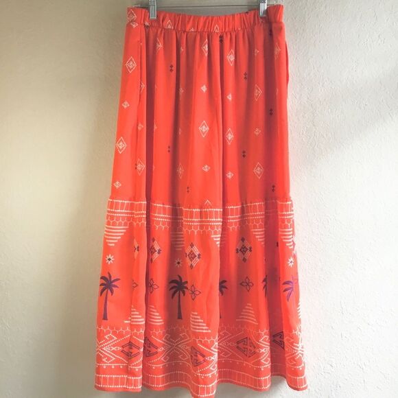 Sofia Vergara orange maxi skirt with pockets geometric pattern beach cruise boho - Picture 4 of 7